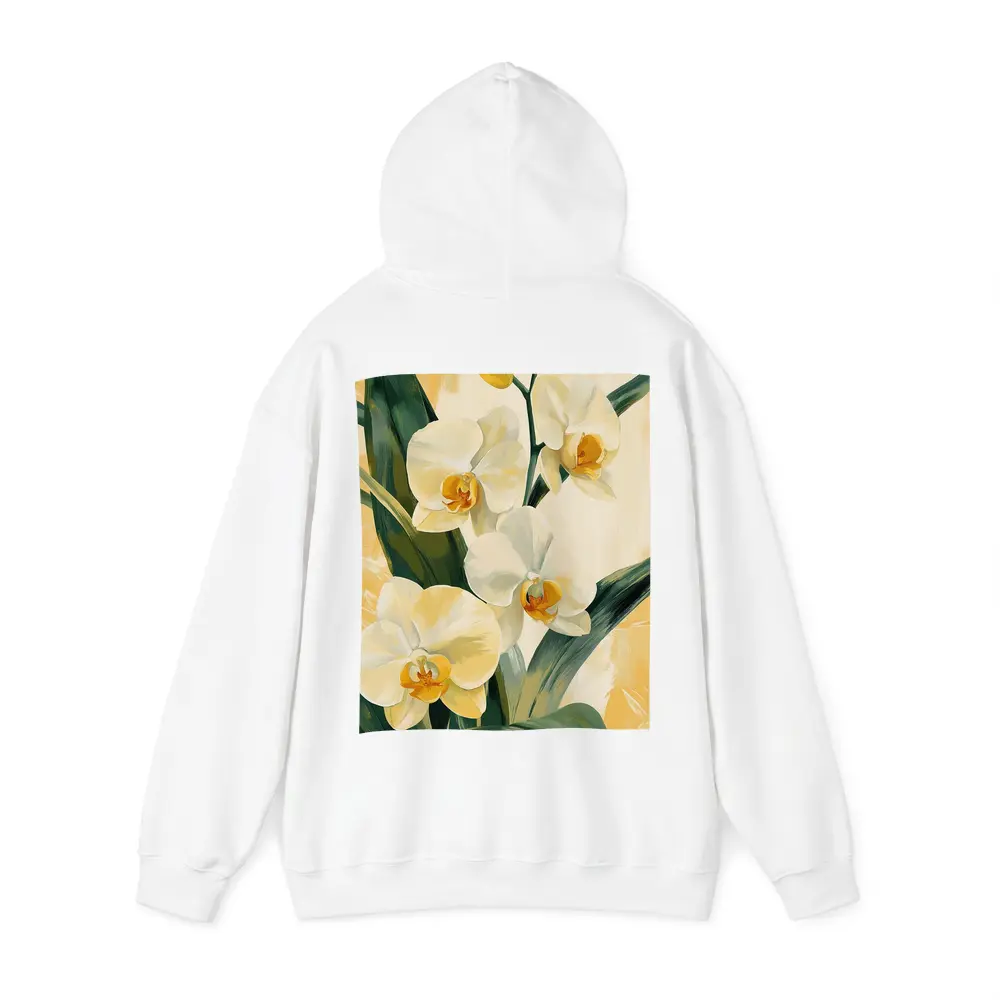 White Orchid Flowers Painting Warm Yellow Background – Hoodies