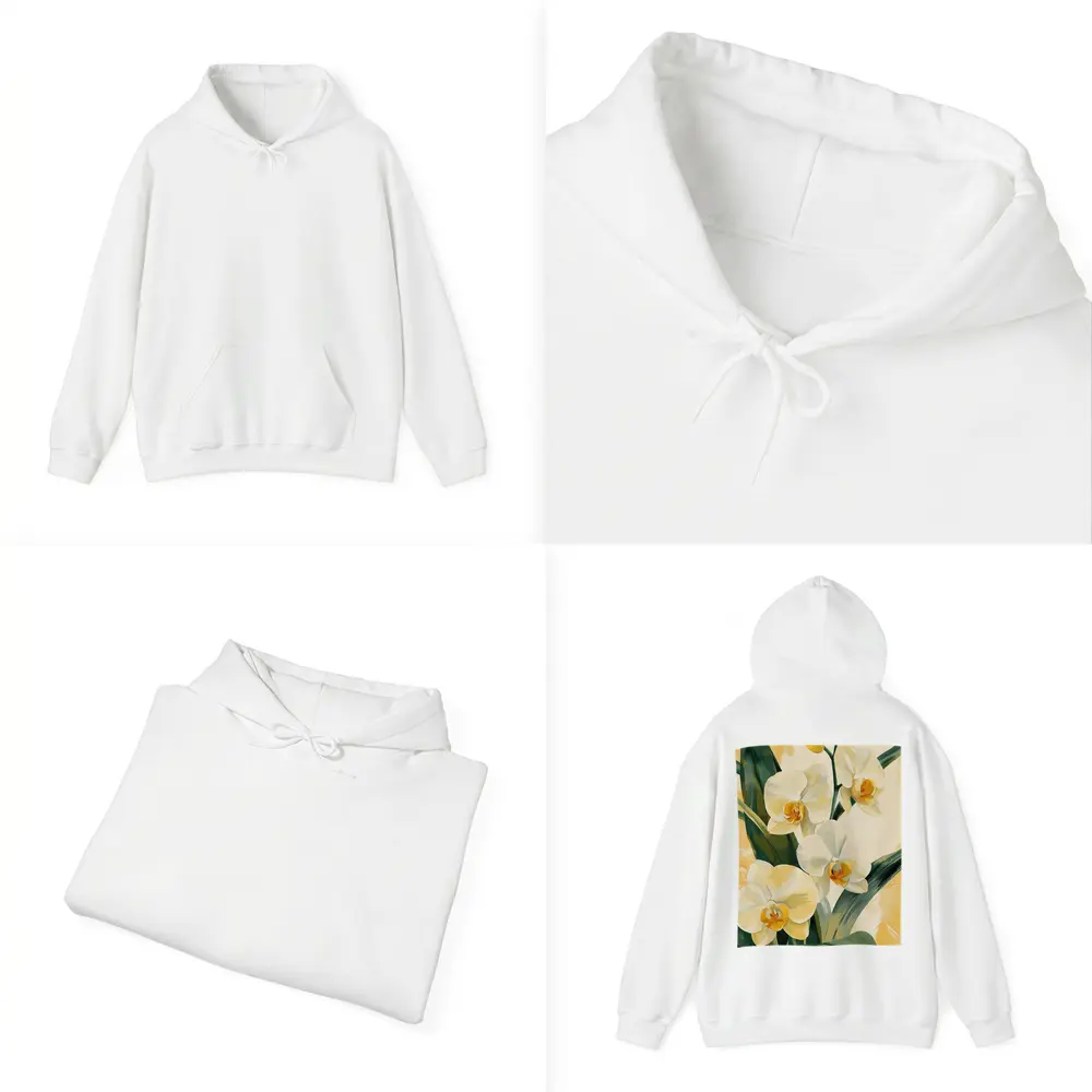 White Orchid Flowers Painting Warm Yellow Background – Hoodies