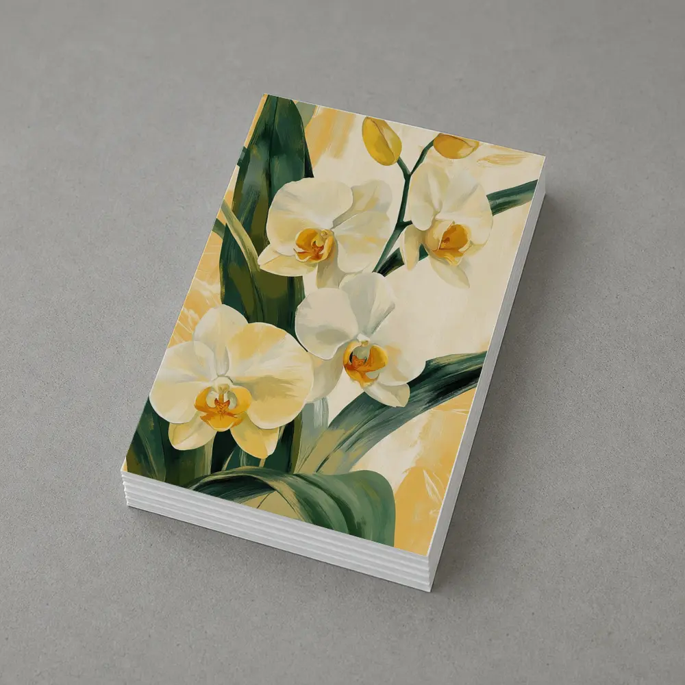 White Orchid Flowers Painting Warm Yellow Background – Postcards