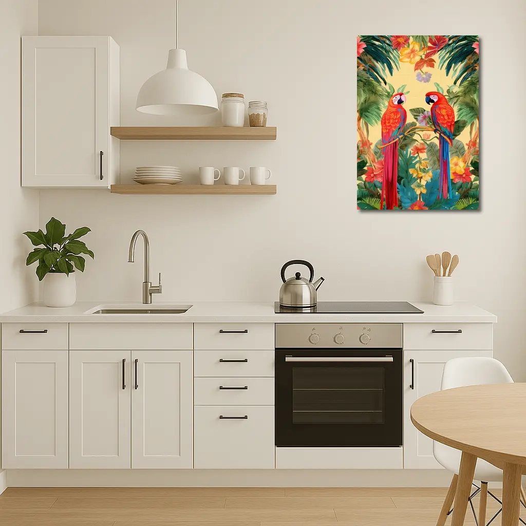 Scarlet Macaw Parrots Tropical Floral Botanical Art – Wall Art