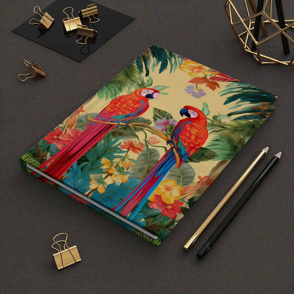 Scarlet Macaw Parrots Tropical Floral Botanical Art – Notebooks