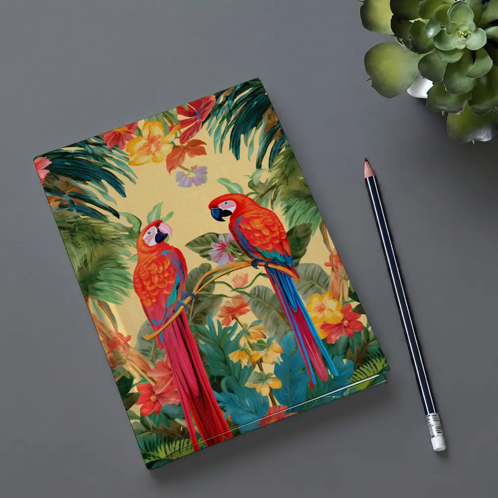Scarlet Macaw Parrots Tropical Floral Botanical Art – Notebooks