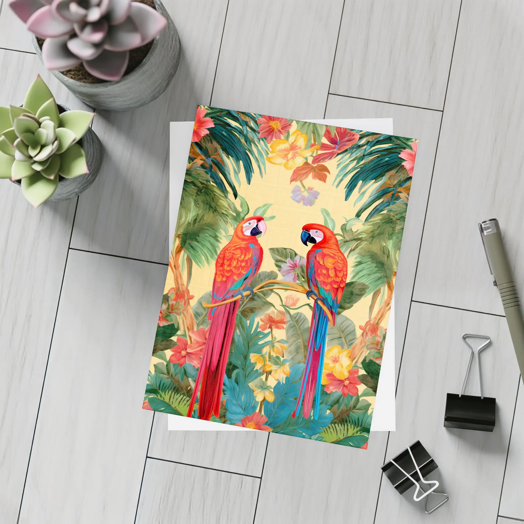 Scarlet Macaw Parrots Tropical Floral Botanical Art – Postcards