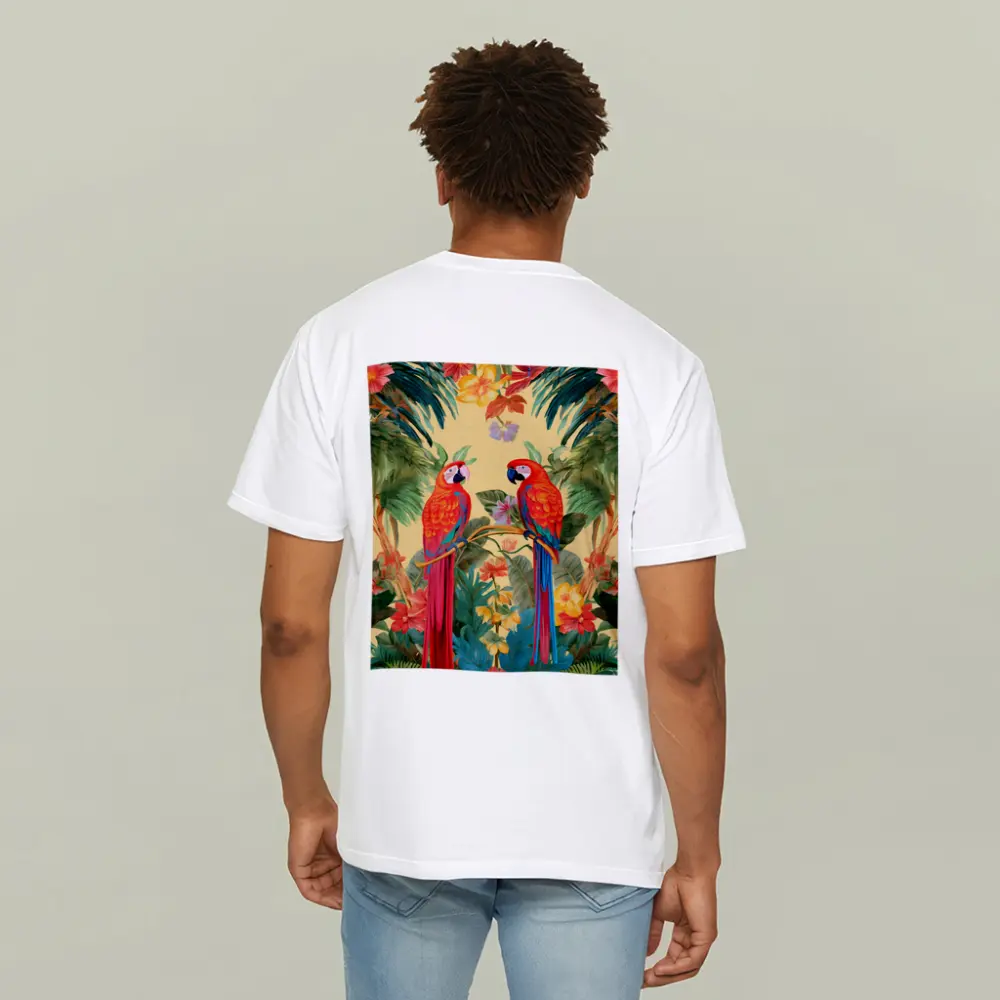 Scarlet Macaw Parrots Tropical Floral Botanical Art – T-Shirts