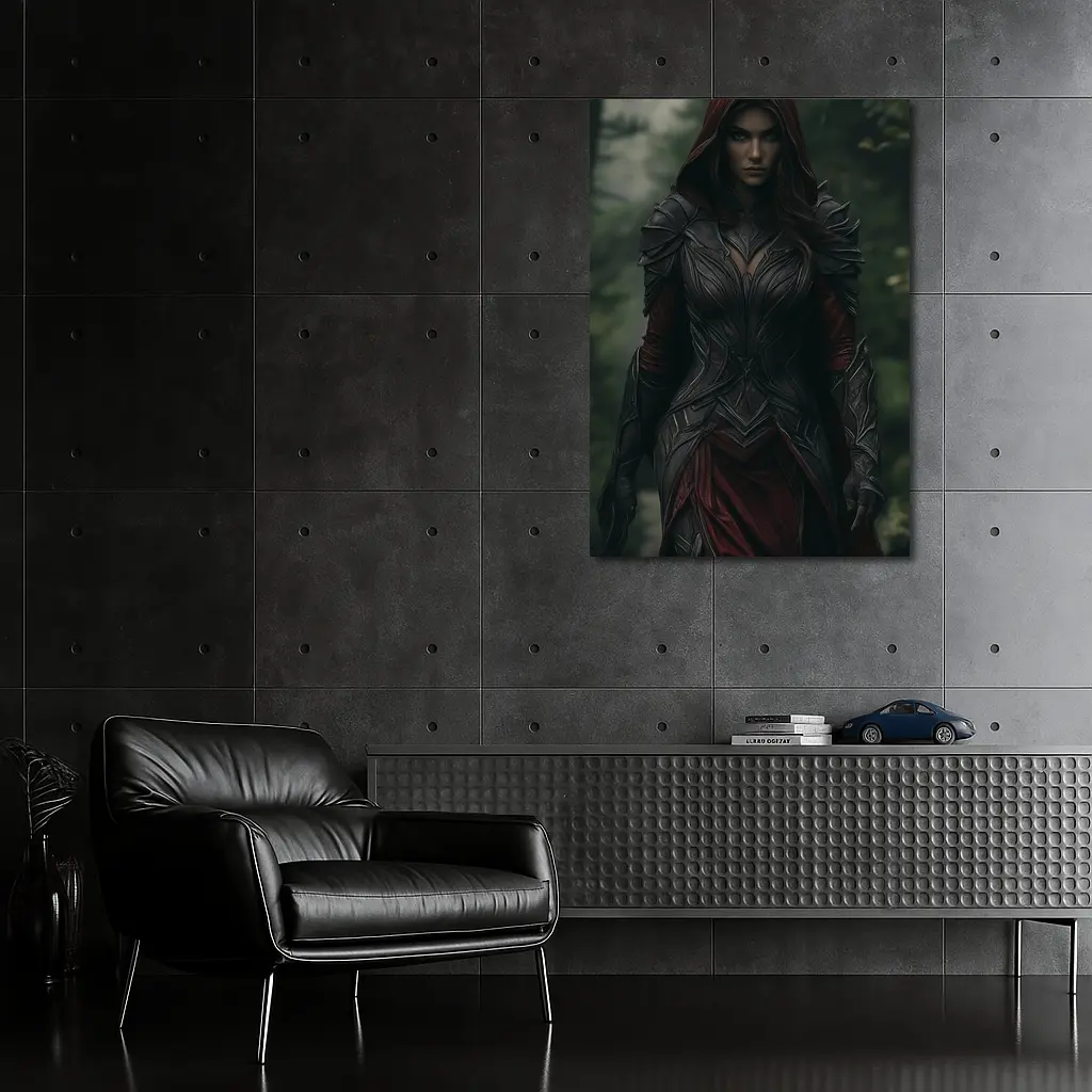 Dark Female Warrior Red Hood Forest Fantasy – Wall Art