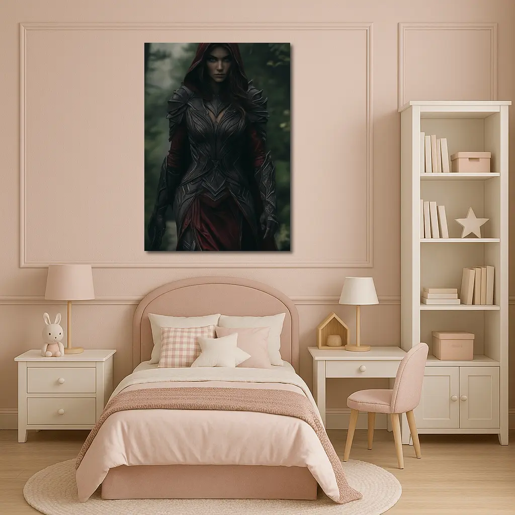 Dark Female Warrior Red Hood Forest Fantasy – Wall Art