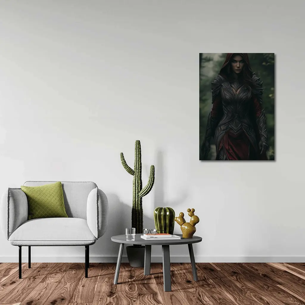 Dark Female Warrior Red Hood Forest Fantasy – Wall Art