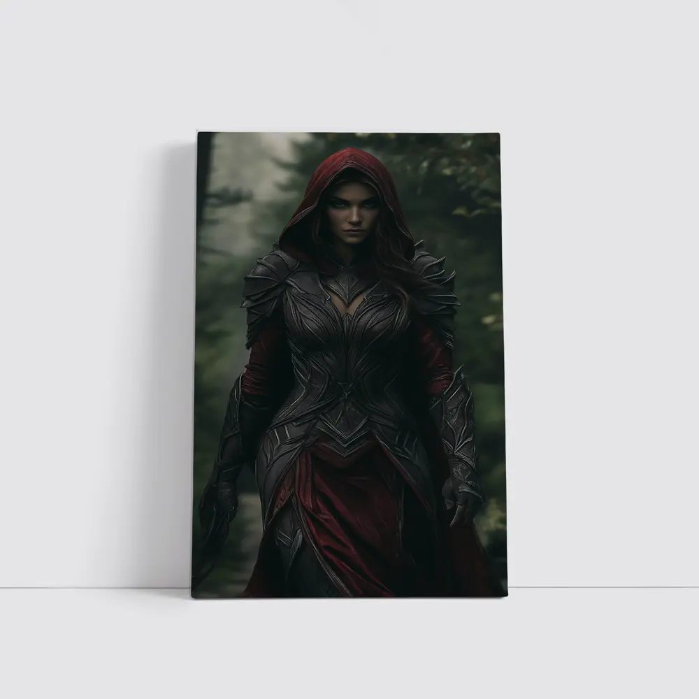 Dark Female Warrior Red Hood Forest Fantasy – Wall Art