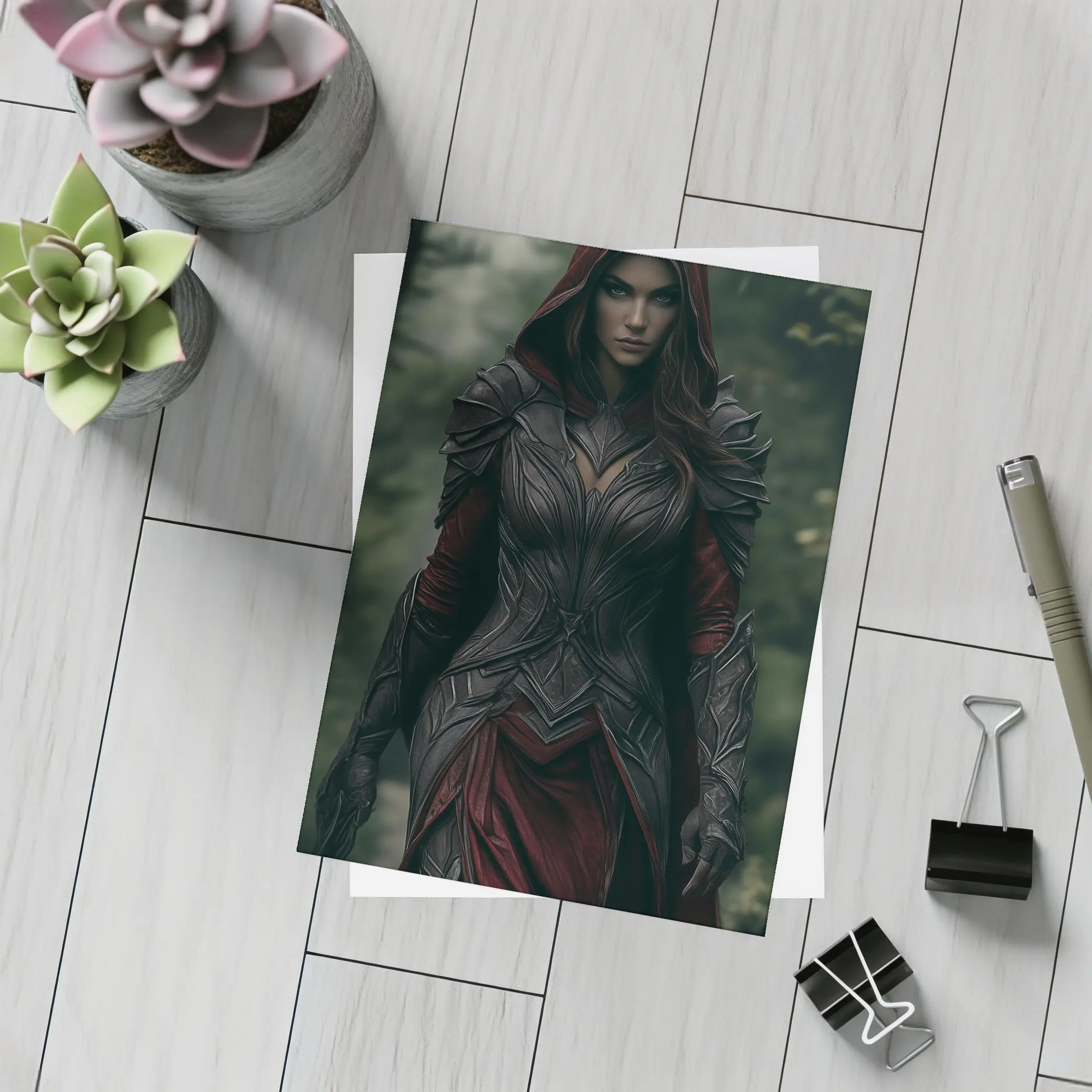 Dark Female Warrior Red Hood Forest Fantasy – Postcards