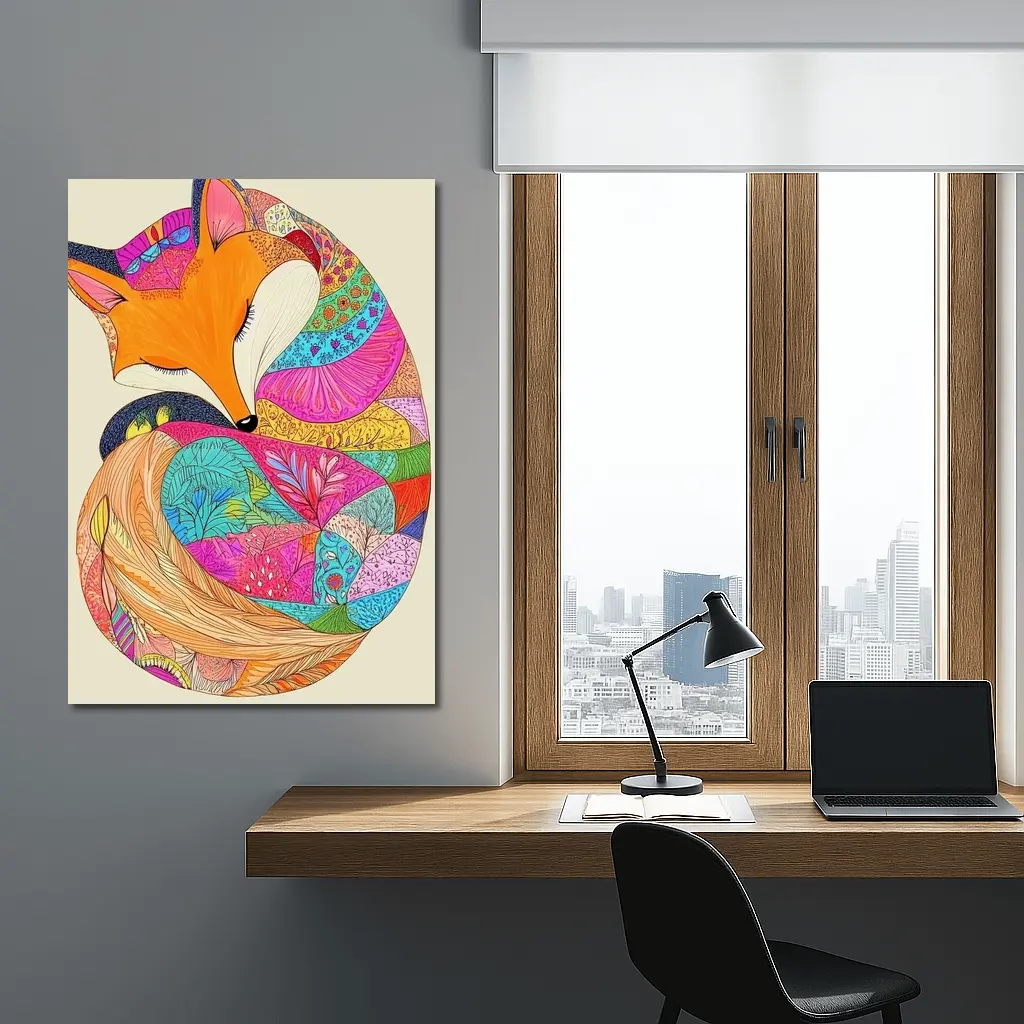 Sleeping Fox Colorful Floral Pattern Art – Wall Art