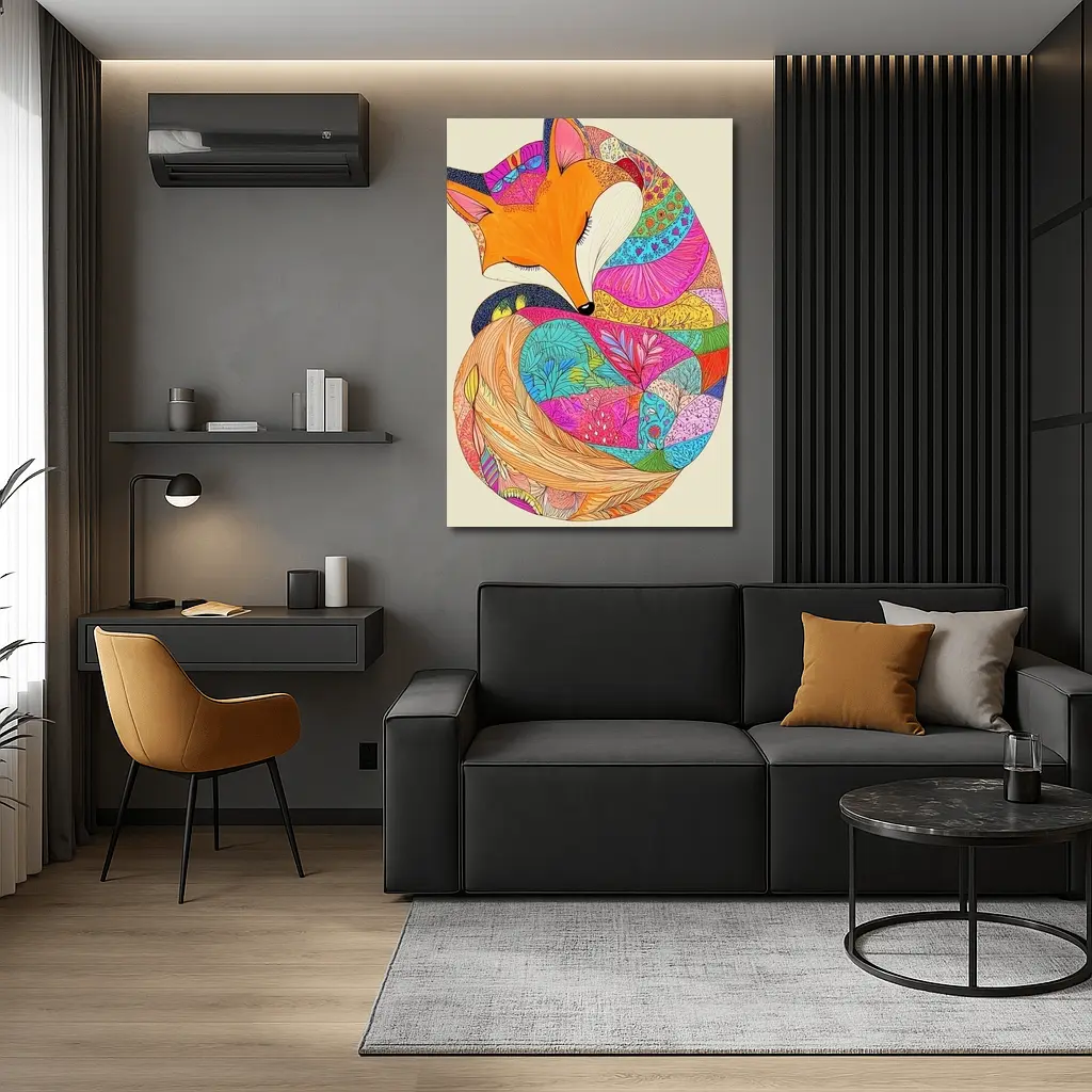 Sleeping Fox Colorful Floral Pattern Art – Wall Art