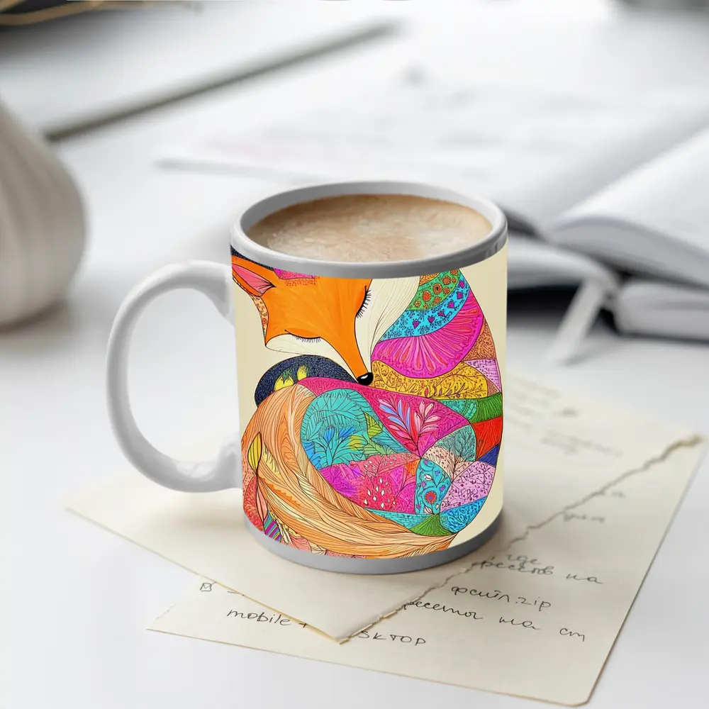 Sleeping Fox Colorful Floral Pattern Art – Mugs