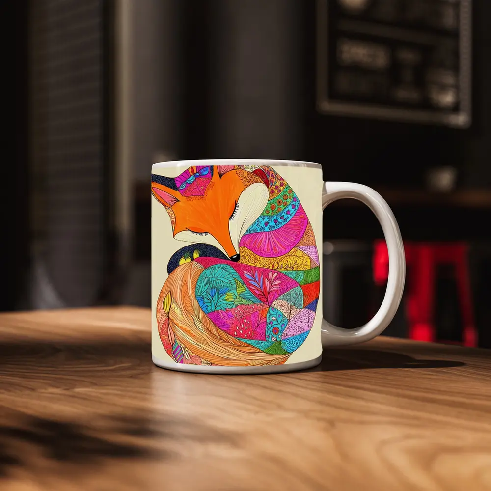 Sleeping Fox Colorful Floral Pattern Art – Mugs