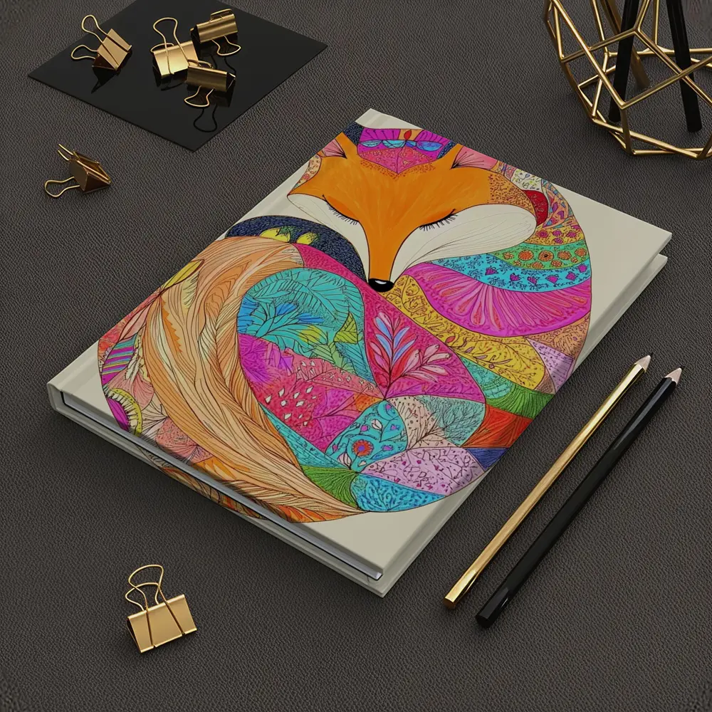 Sleeping Fox Colorful Floral Pattern Art – Notebooks