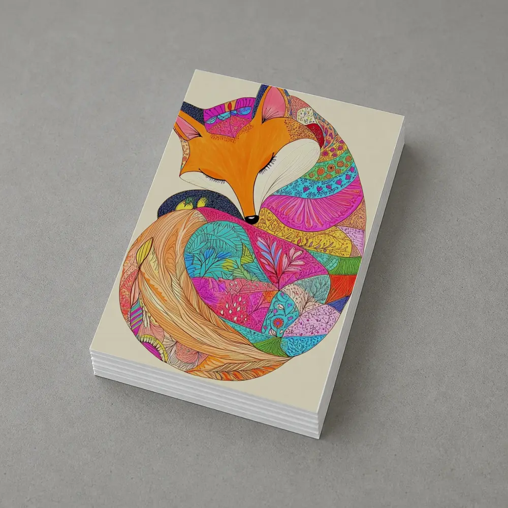 Sleeping Fox Colorful Floral Pattern Art – Postcards