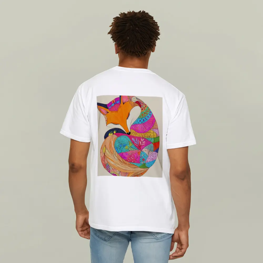 Sleeping Fox Colorful Floral Pattern Art – T-Shirts