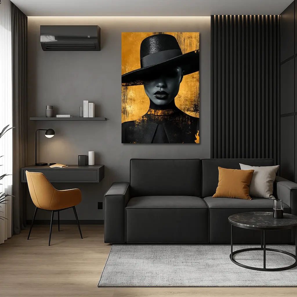 Black Woman Wide Hat Gold Background Art – Wall Art