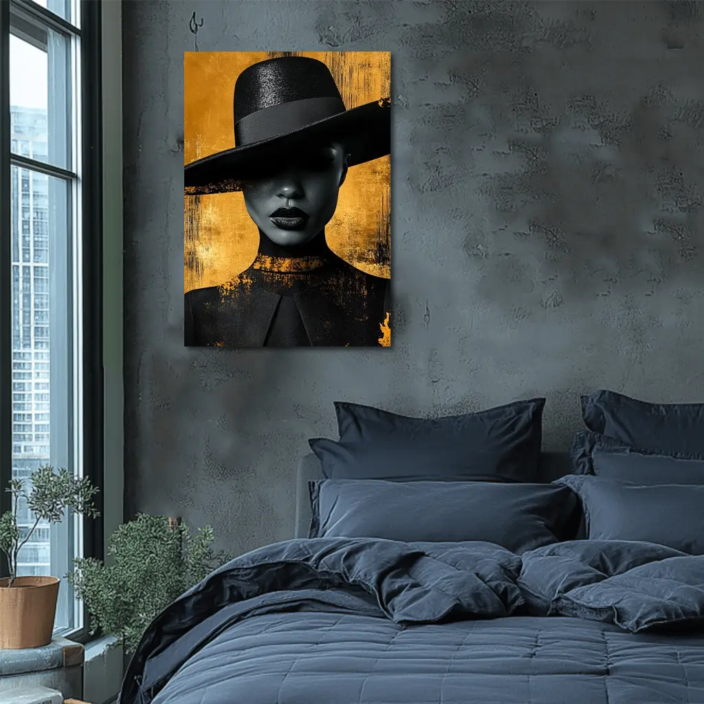 Black Woman Wide Hat Gold Background Art – Wall Art