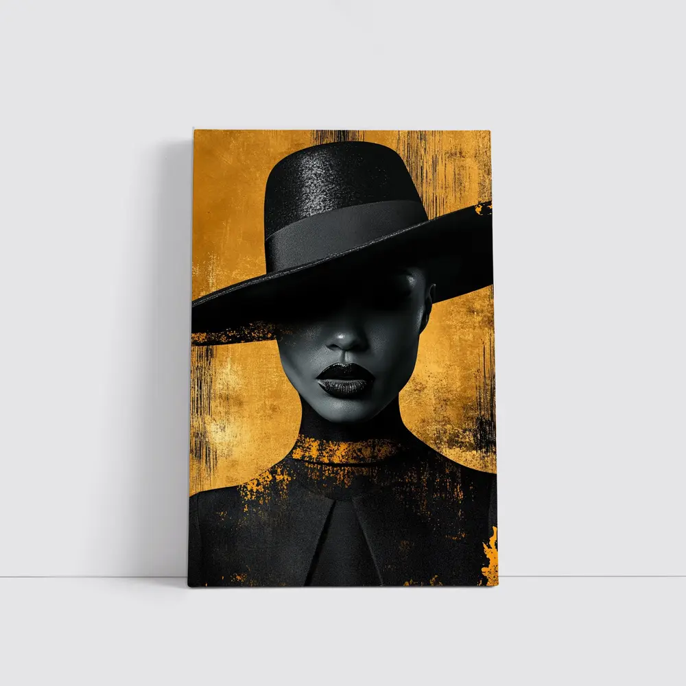 Black Woman Wide Hat Gold Background Art – Wall Art