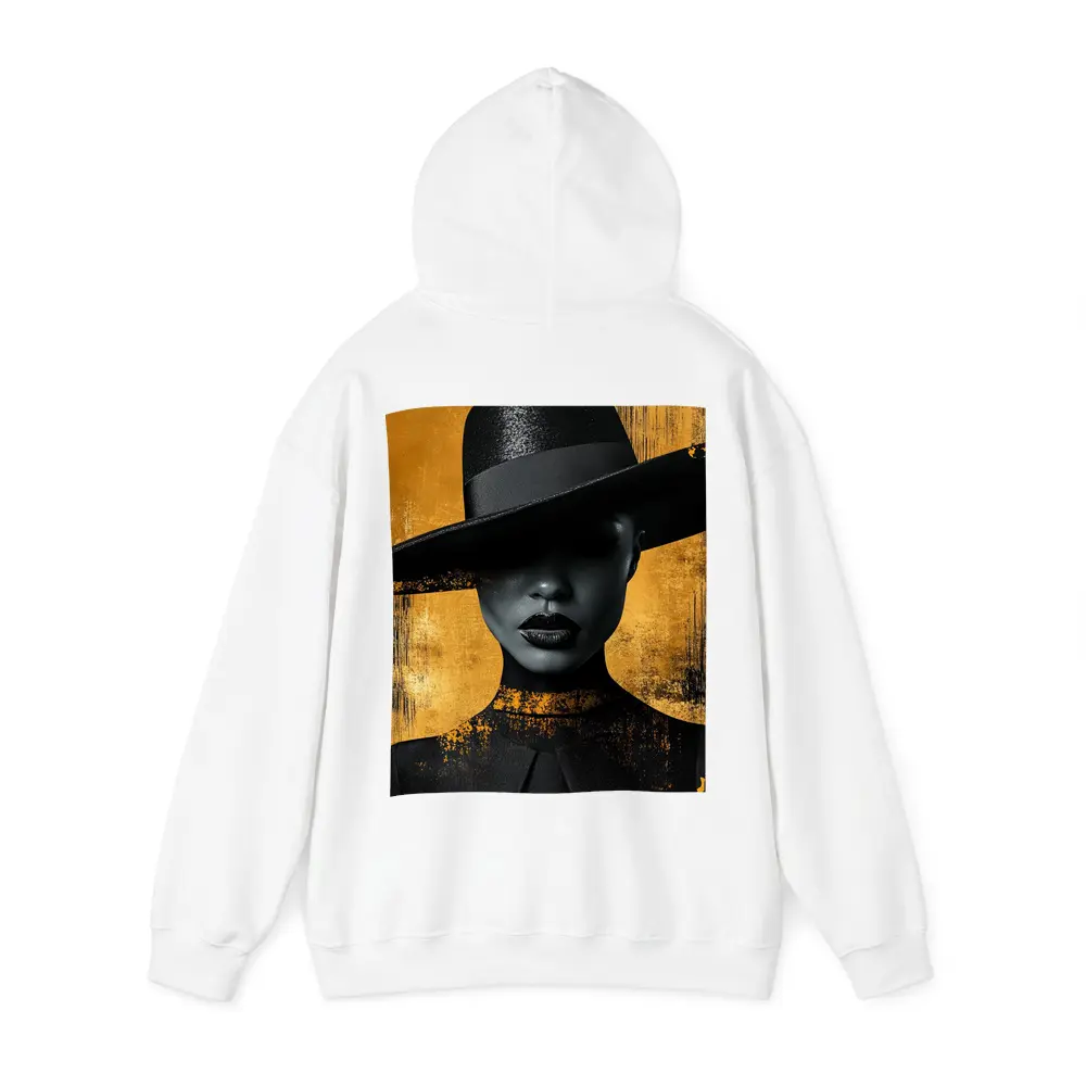 Black Woman Wide Hat Gold Background Art – Hoodies