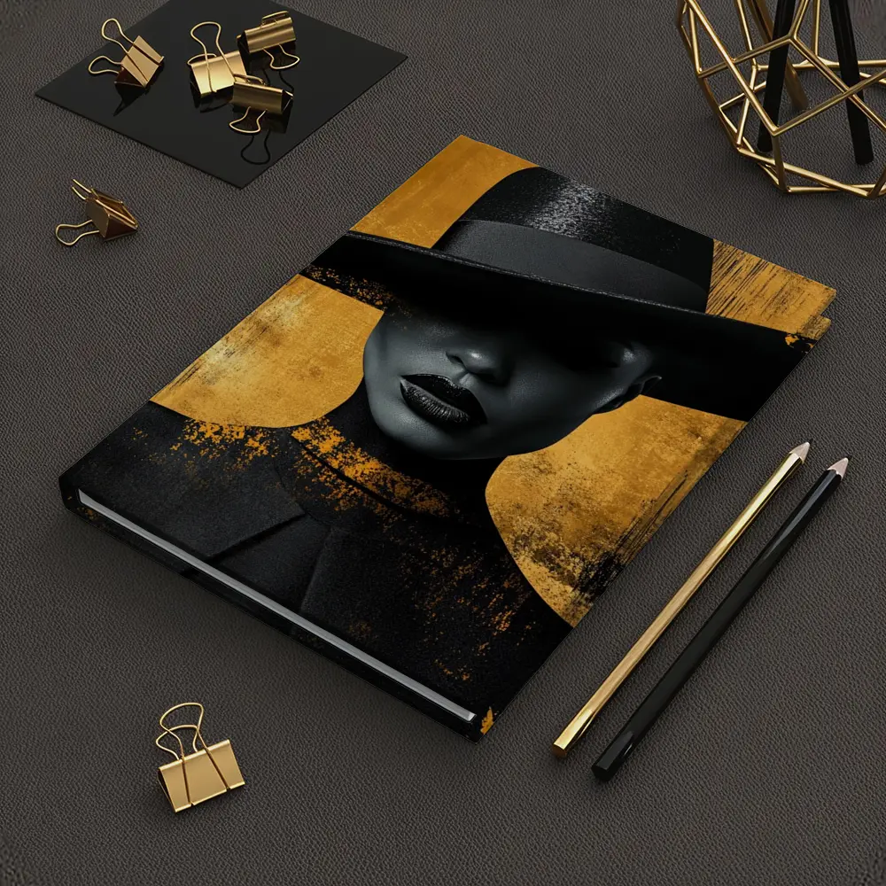 Black Woman Wide Hat Gold Background Art – Notebooks