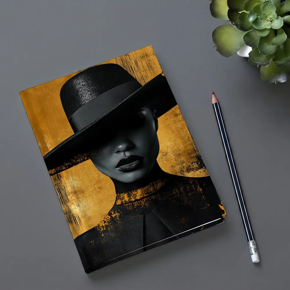 Black Woman Wide Hat Gold Background Art – Notebooks