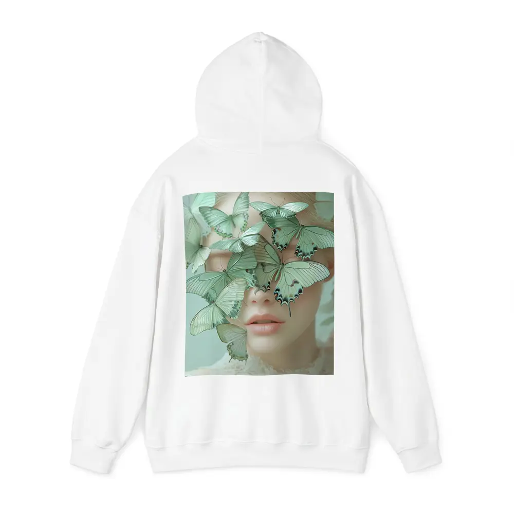 Woman Face Covered Green Butterflies Surreal Art – Hoodies