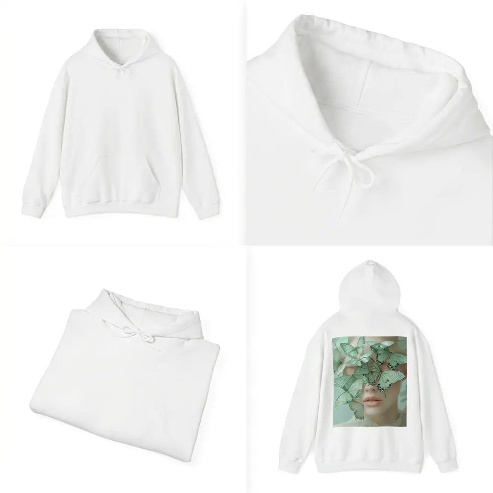 Woman Face Covered Green Butterflies Surreal Art – Hoodies