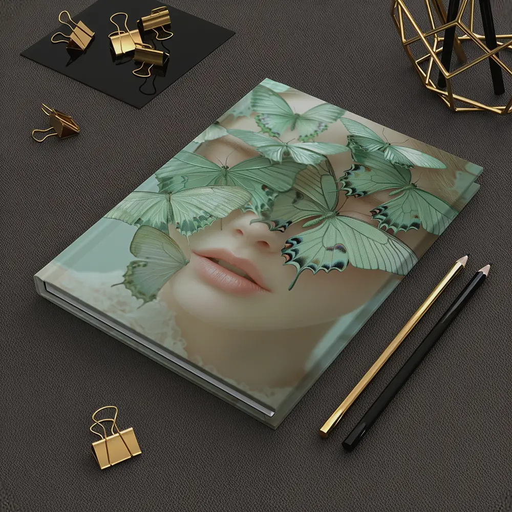 Woman Face Covered Green Butterflies Surreal Art – Notebooks