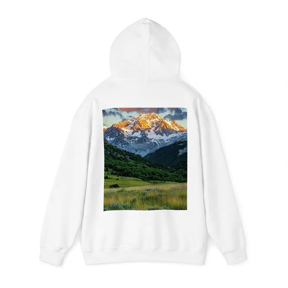 Snow Capped Mountain Peak Green Valley Landscape – Hoodies