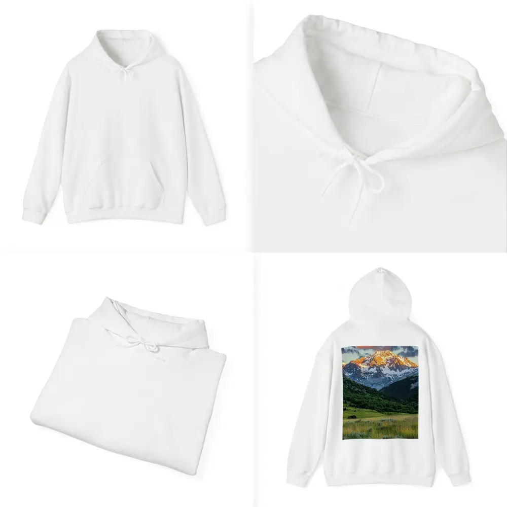 Snow Capped Mountain Peak Green Valley Landscape – Hoodies
