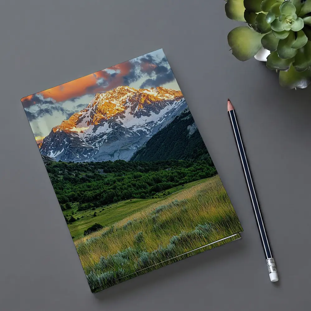 Snow Capped Mountain Peak Green Valley Landscape – Notebooks