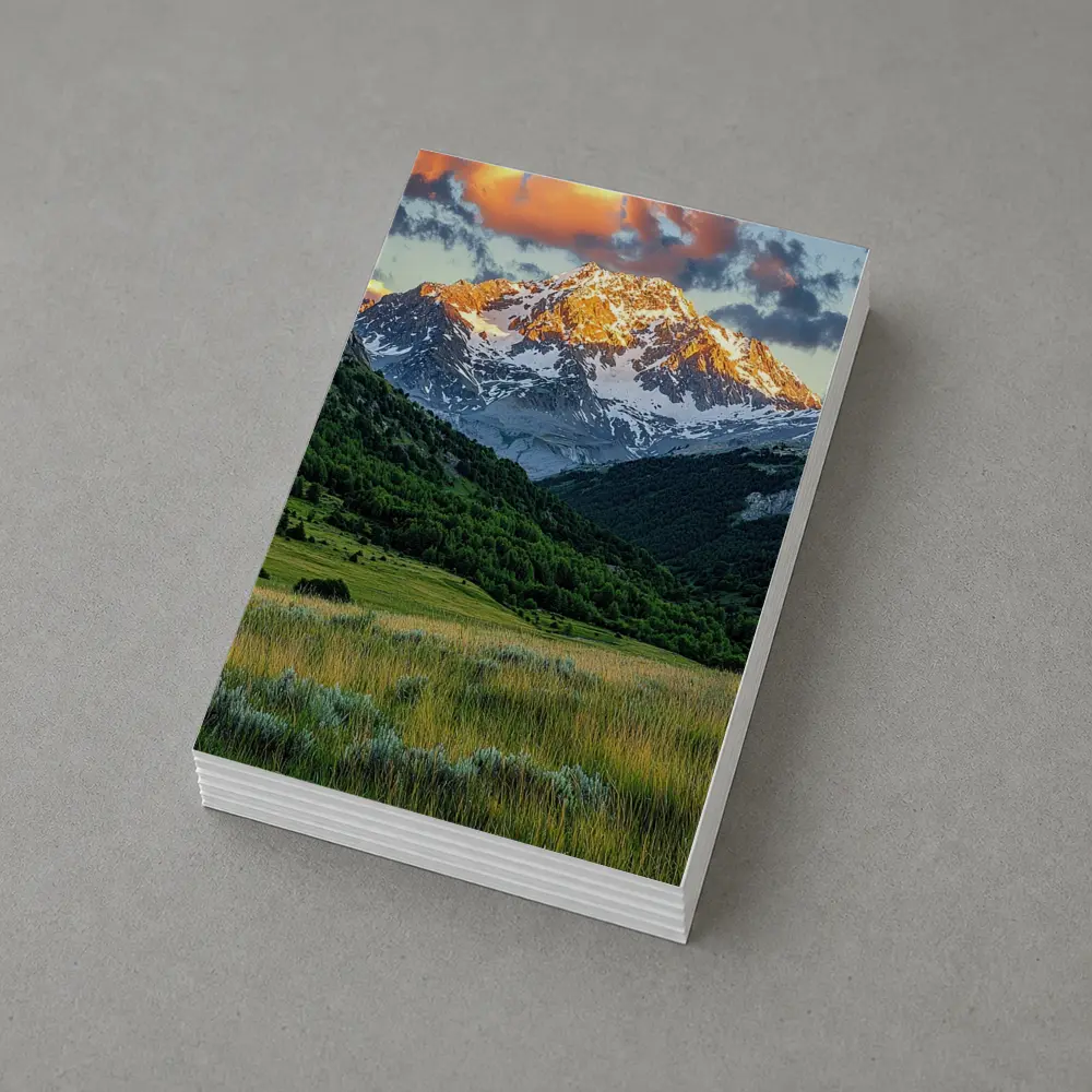 Snow Capped Mountain Peak Green Valley Landscape – Postcards