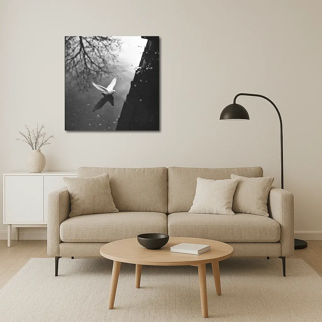 White Dove Flying Over Dark Water – Wall Art