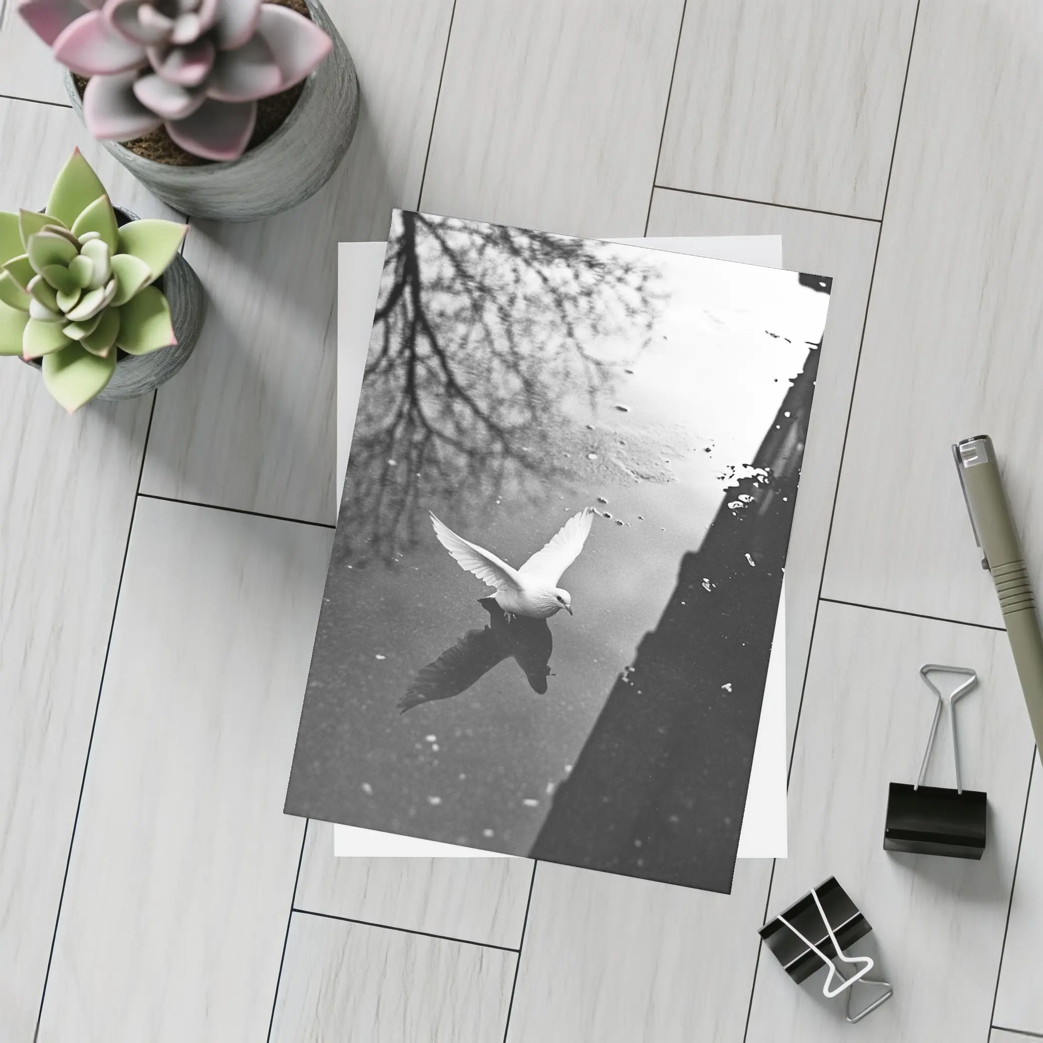 White Dove Flying Over Dark Water – Postcards