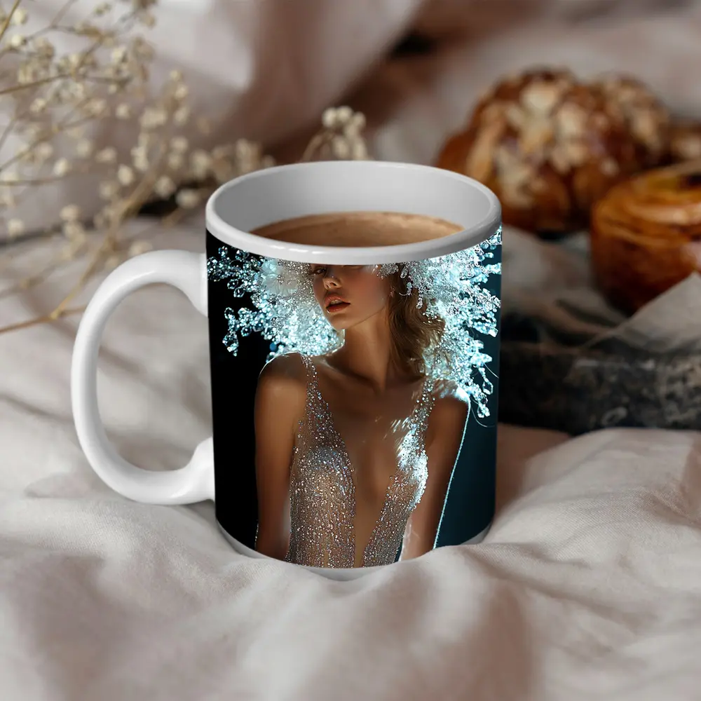 Woman Crystal Crown Gown Dark Background – Mugs