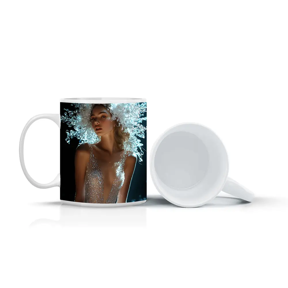 Woman Crystal Crown Gown Dark Background – Mugs
