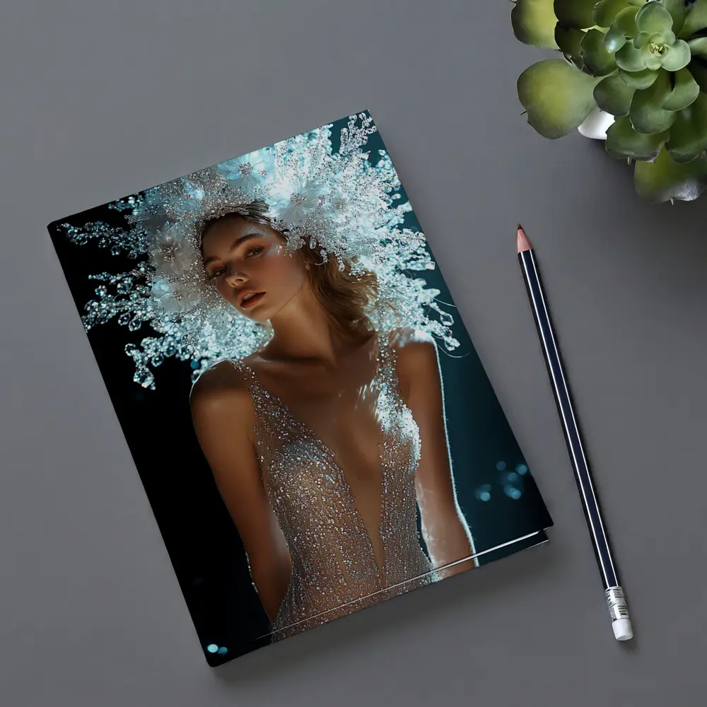Woman Crystal Crown Gown Dark Background – Notebooks