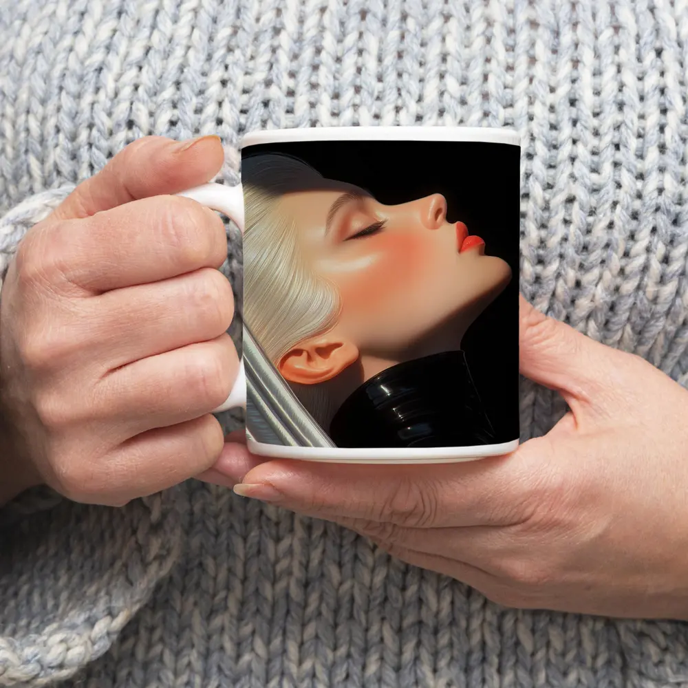 Blonde Woman Portrait Black Background Art – Mugs