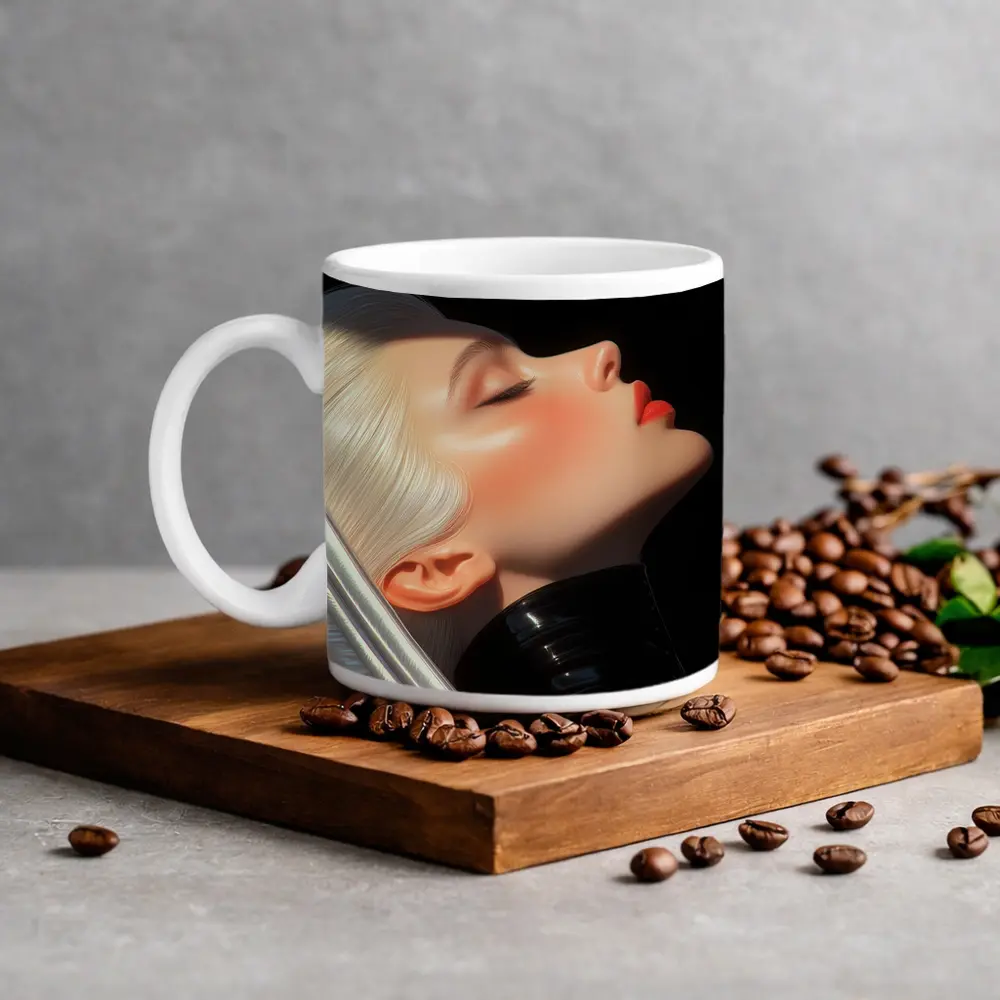 Blonde Woman Portrait Black Background Art – Mugs