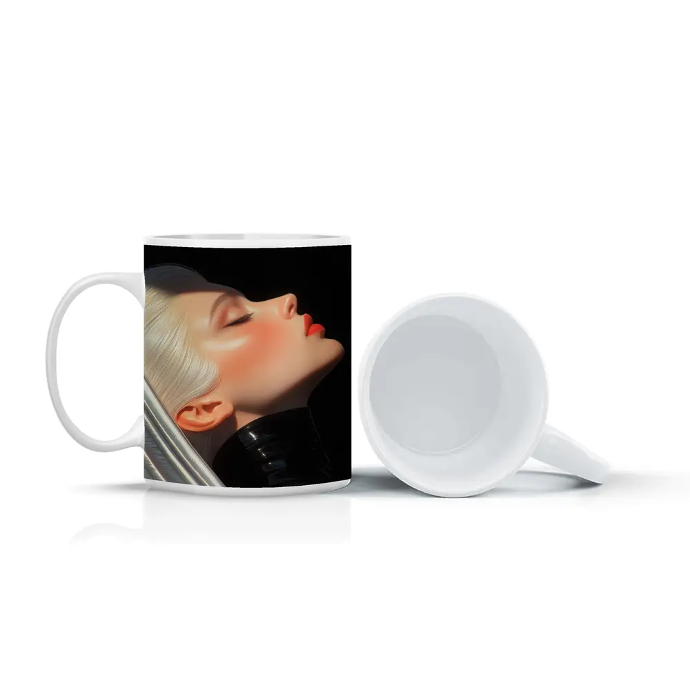 Blonde Woman Portrait Black Background Art – Mugs