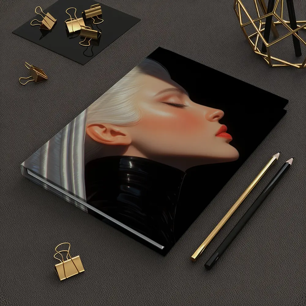 Blonde Woman Portrait Black Background Art – Notebooks