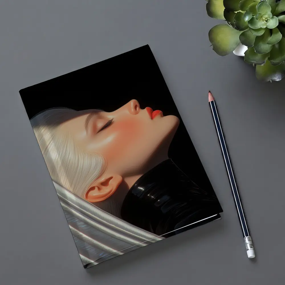 Blonde Woman Portrait Black Background Art – Notebooks