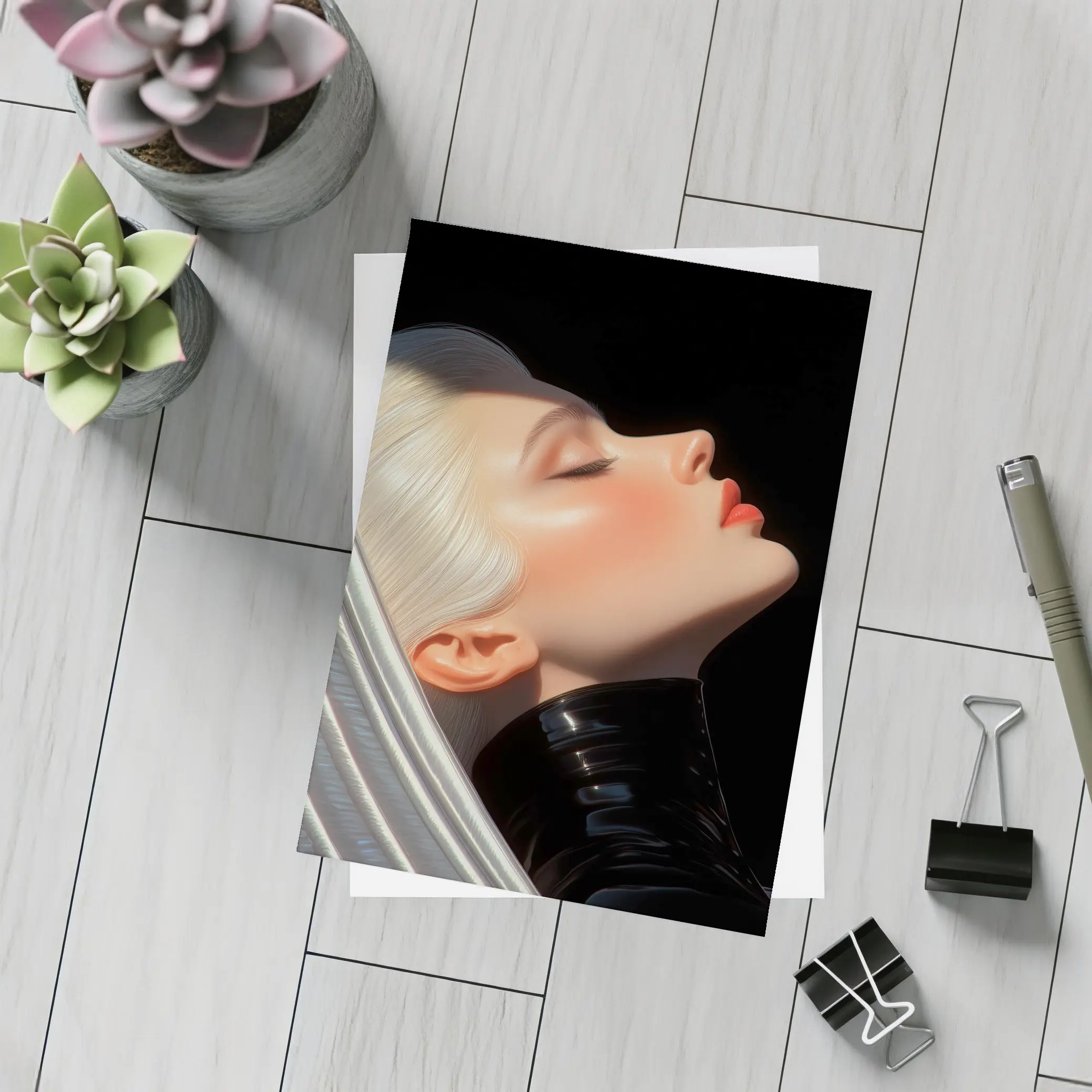 Blonde Woman Portrait Black Background Art – Postcards