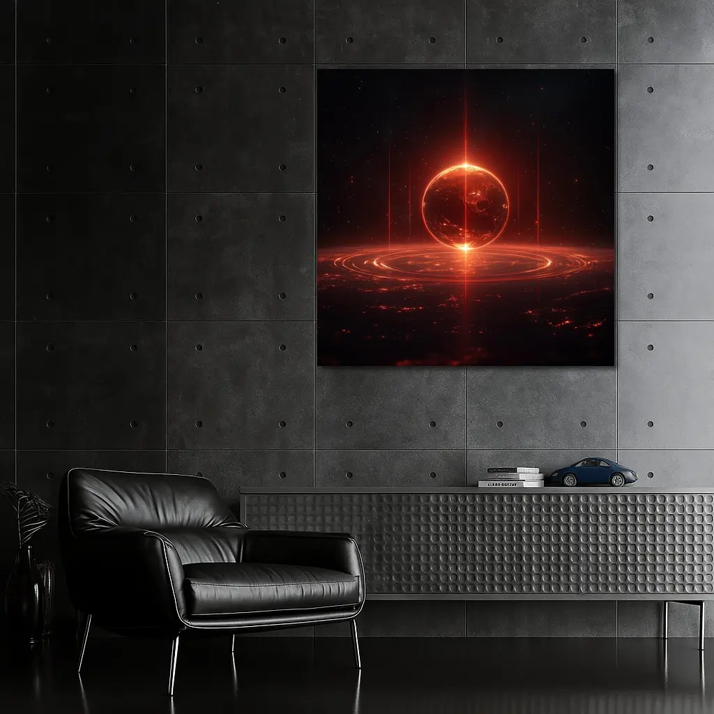 Red Glowing Planet Dark Space Art – Wall Art