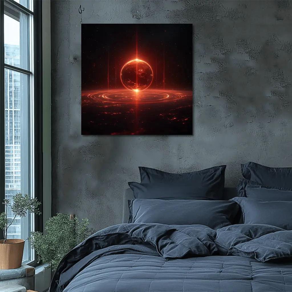 Red Glowing Planet Dark Space Art – Wall Art