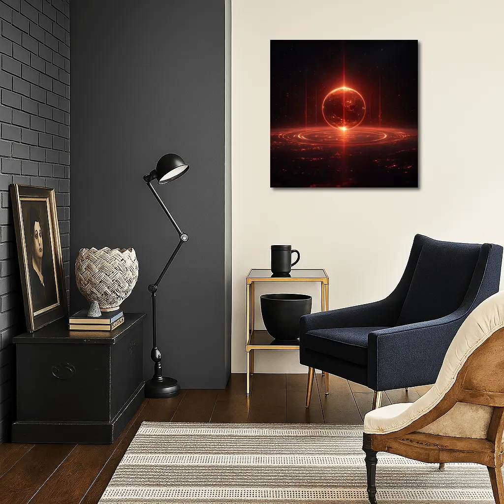 Red Glowing Planet Dark Space Art – Wall Art