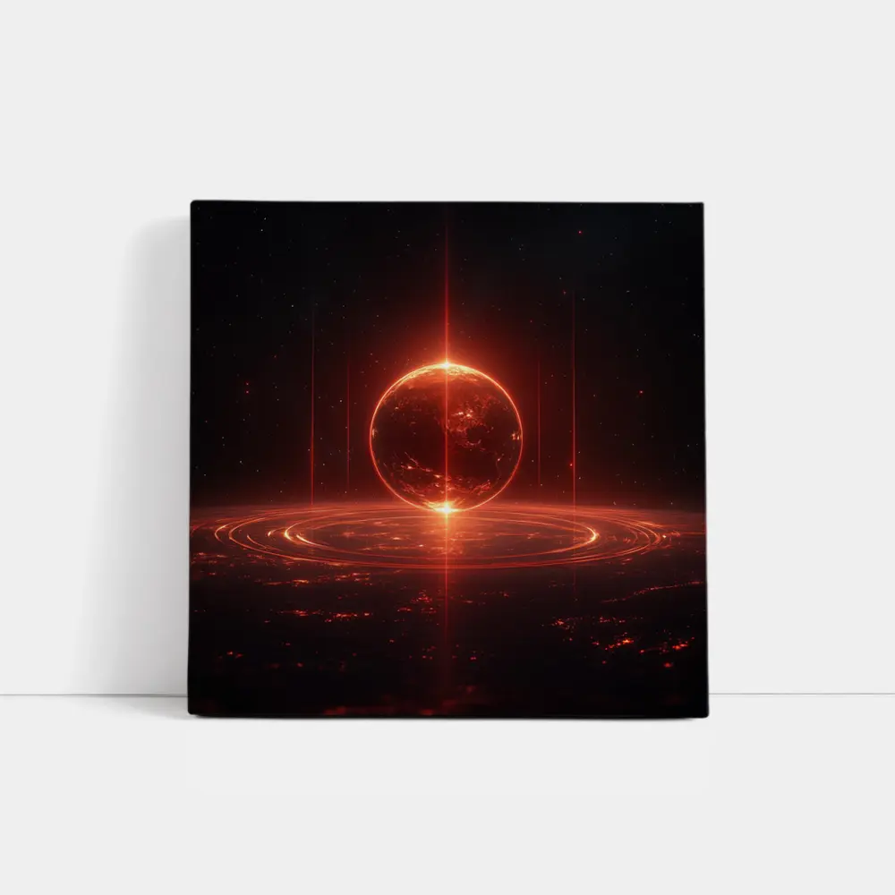 Red Glowing Planet Dark Space Art – Wall Art