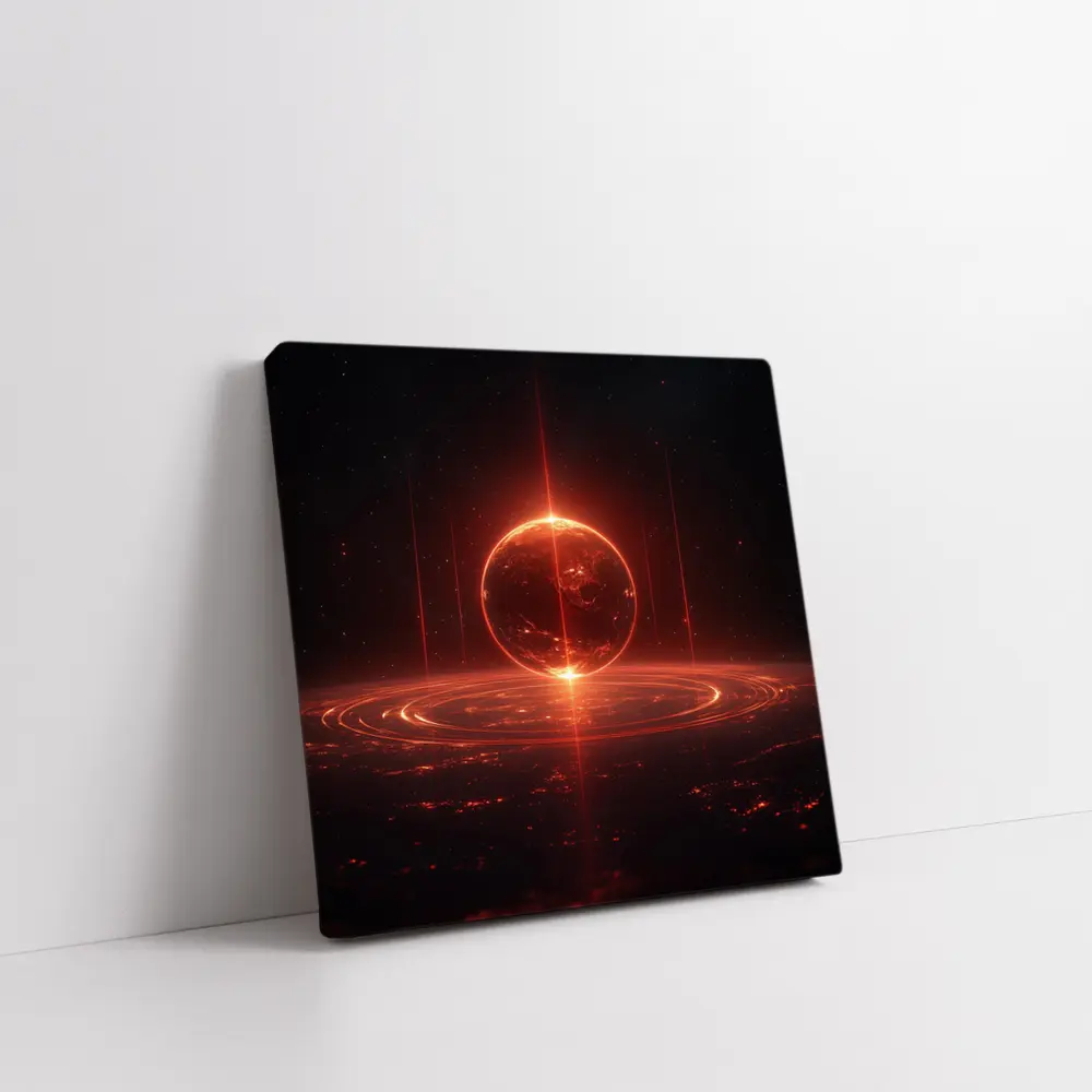 Red Glowing Planet Dark Space Art – Wall Art