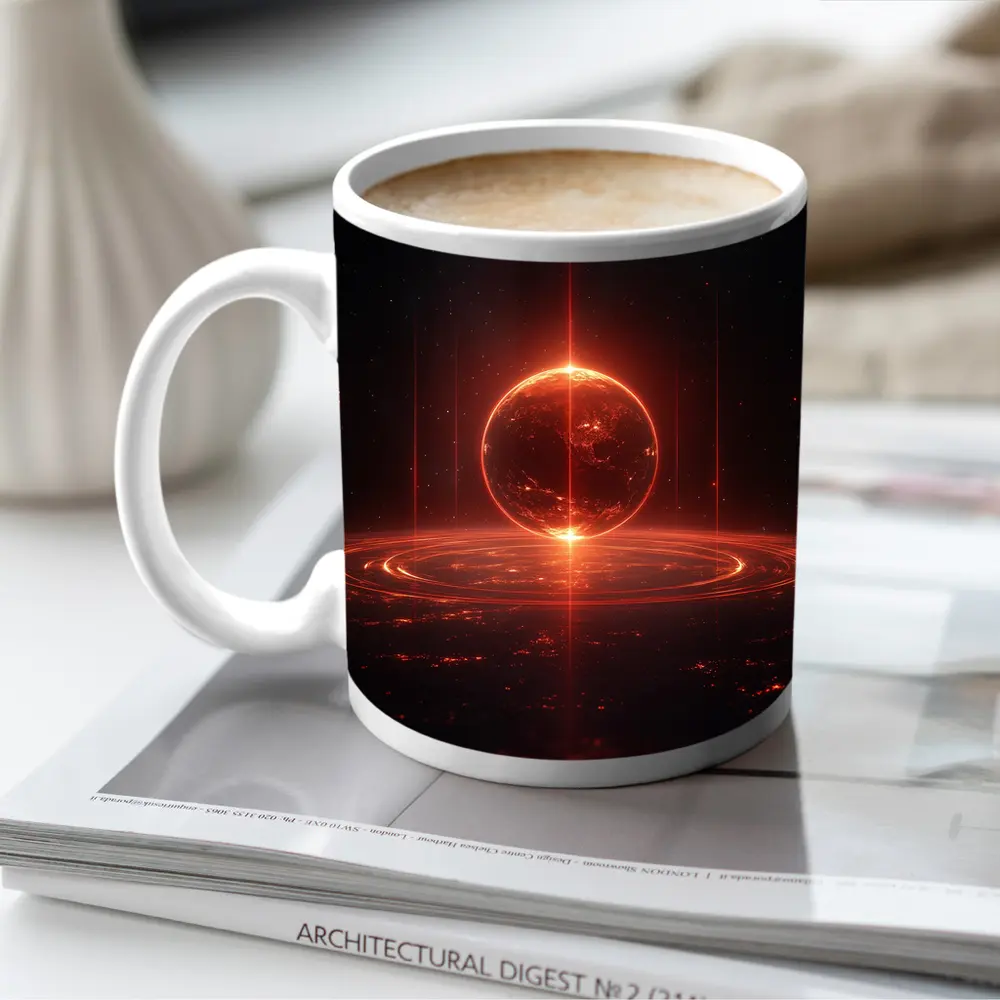 Red Glowing Planet Dark Space Art – Mugs